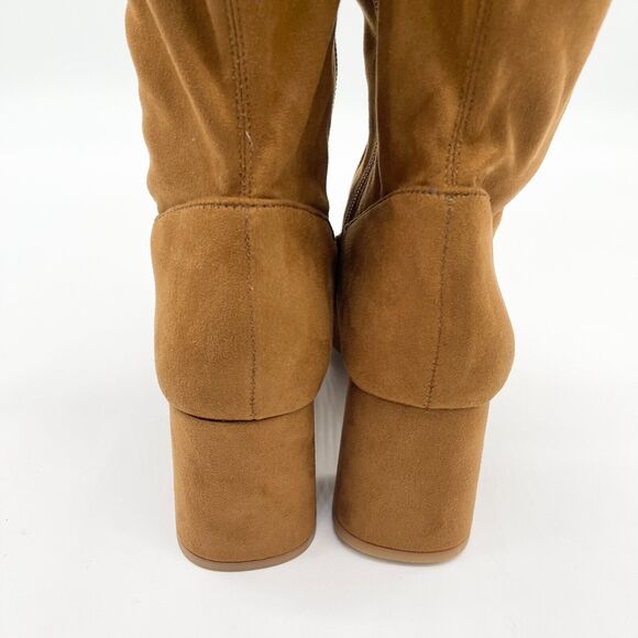 Nordstrom Rack Nala‎ Heeled Boot Womens 8.5 Square Toe Sueded Fabric Riding Fall - Picture 3 of 10
